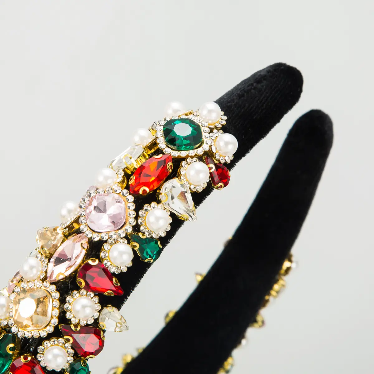 European American Retro Velvet Hair Hoop with Diamond Pearl Wide Edge - Image 9