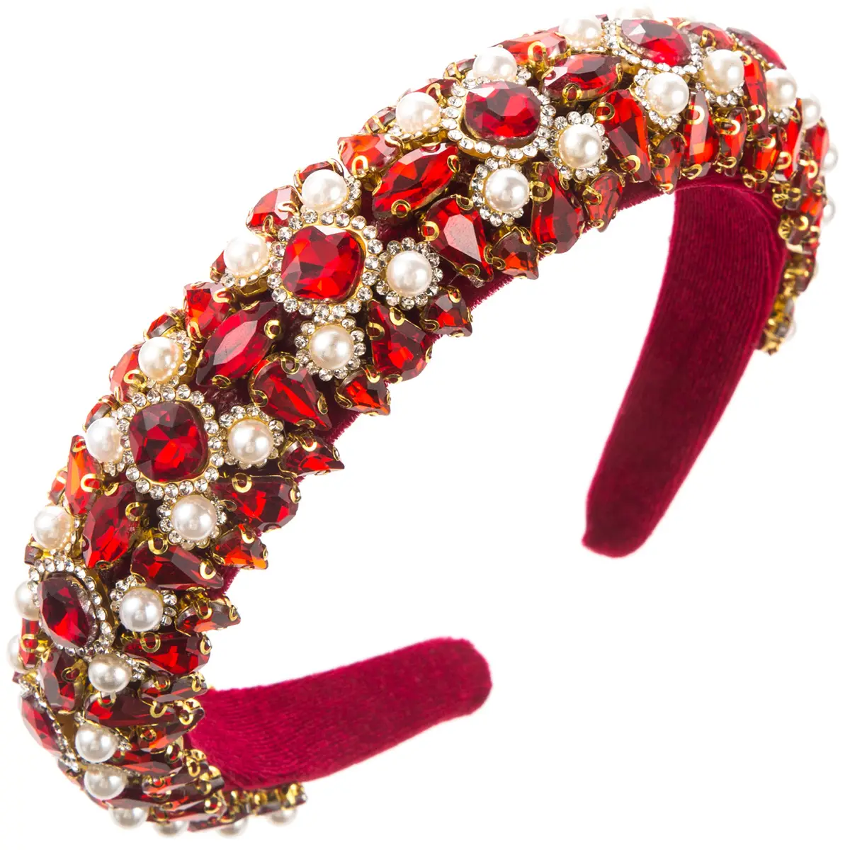 European American Retro Velvet Hair Hoop with Diamond Pearl Wide Edge - Image 10
