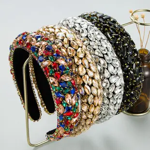 European American Retro Velvet Hair Hoop with Diamond Pearl Wide Edge — feature 9