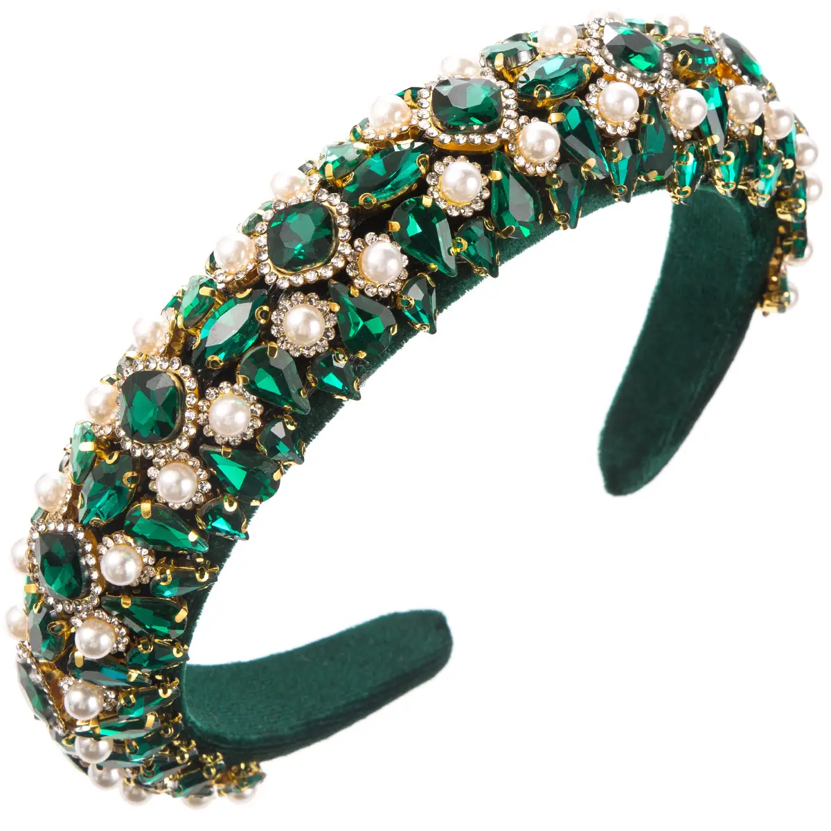 European American Retro Velvet Hair Hoop with Diamond Pearl Wide Edge - Image 5