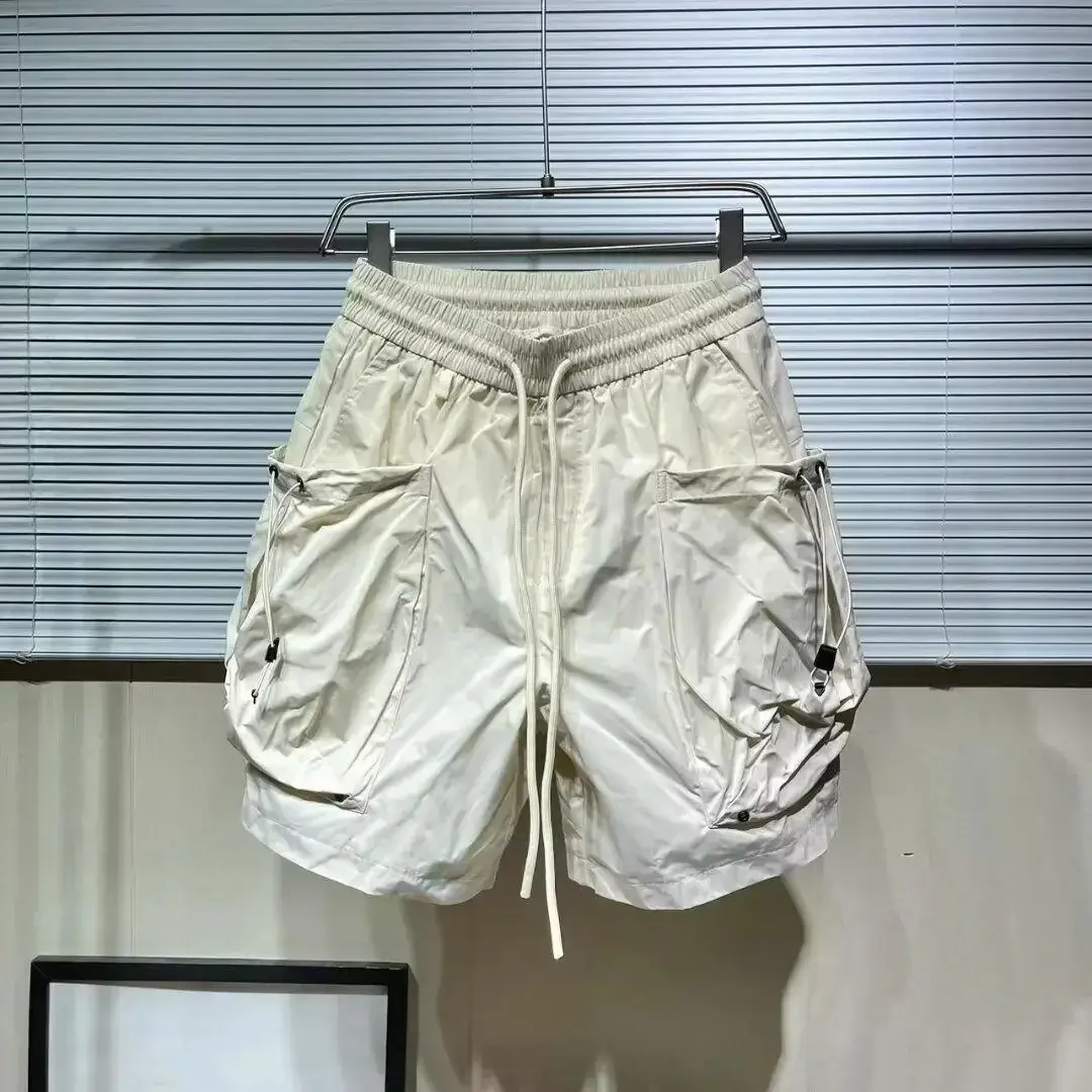 Men's Summer Cargo Shorts Cream Large Pocket Drawstring Waist - Image 12