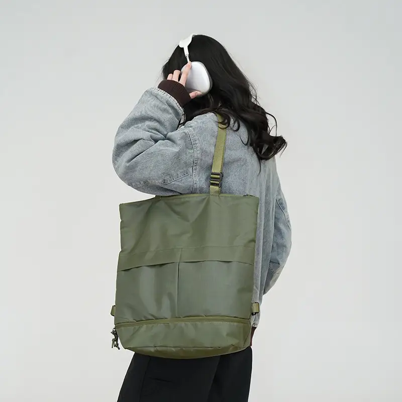 Men's Green Nylon Shoulder Backpack Large Capacity - Image 4