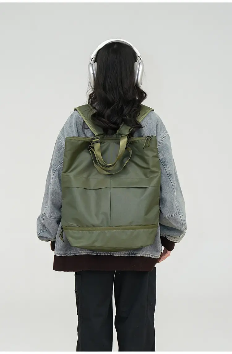 Men's Green Nylon Shoulder Backpack Large Capacity — feature 11