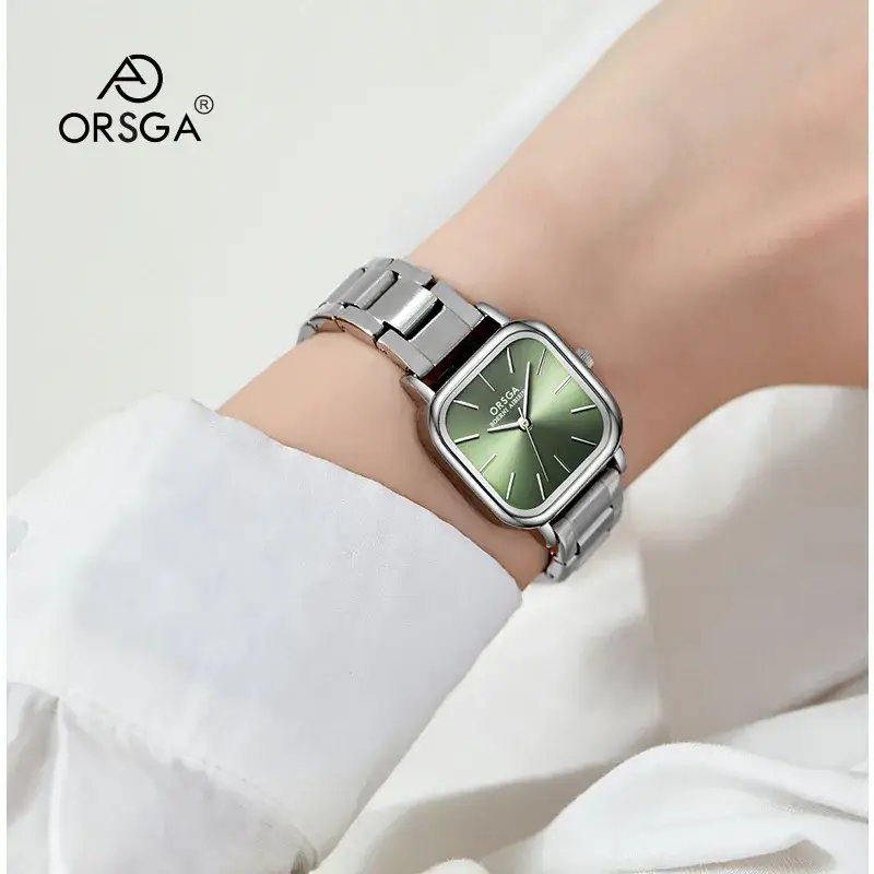 Oshga Women's Green Square Watch Quartz Stainless Steel - Image 6
