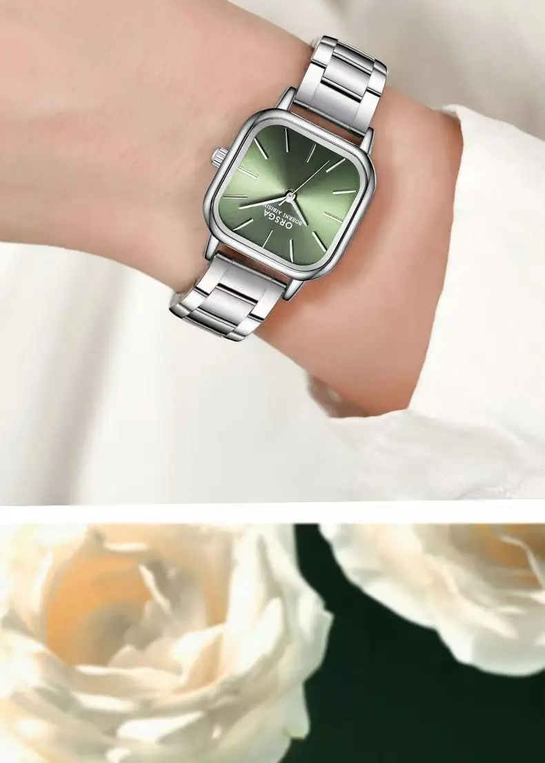Oshga Women's Green Square Watch Quartz Stainless Steel — feature 8