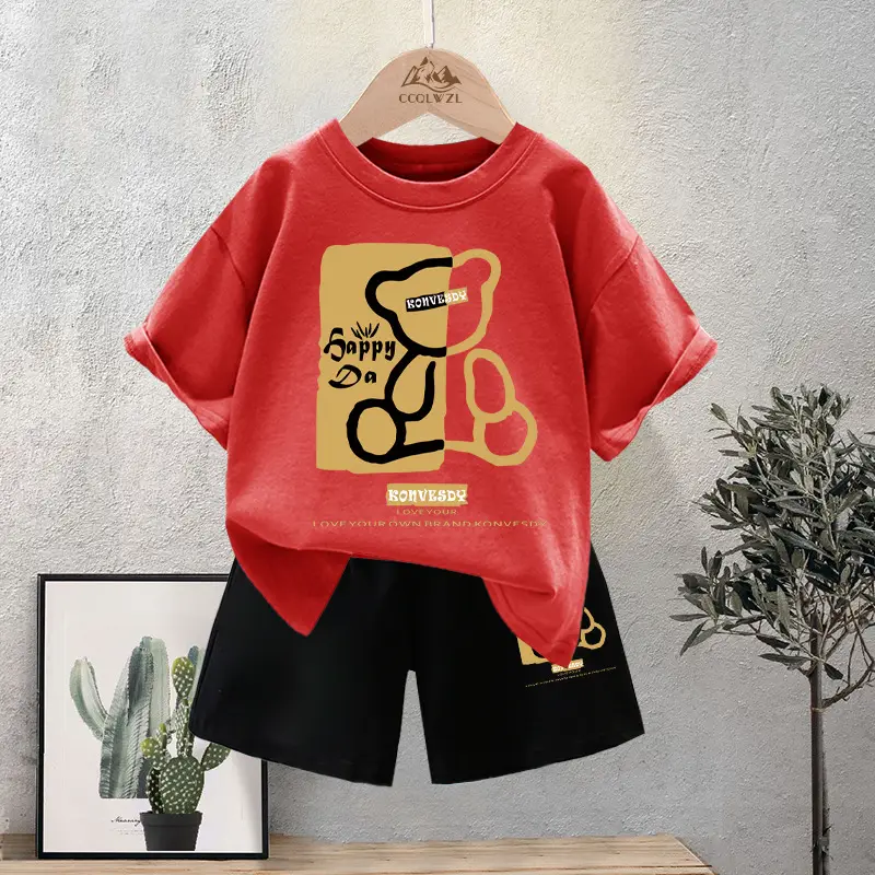 Boys Cotton T-Shirt Shorts Set Summer New Style - Image 3