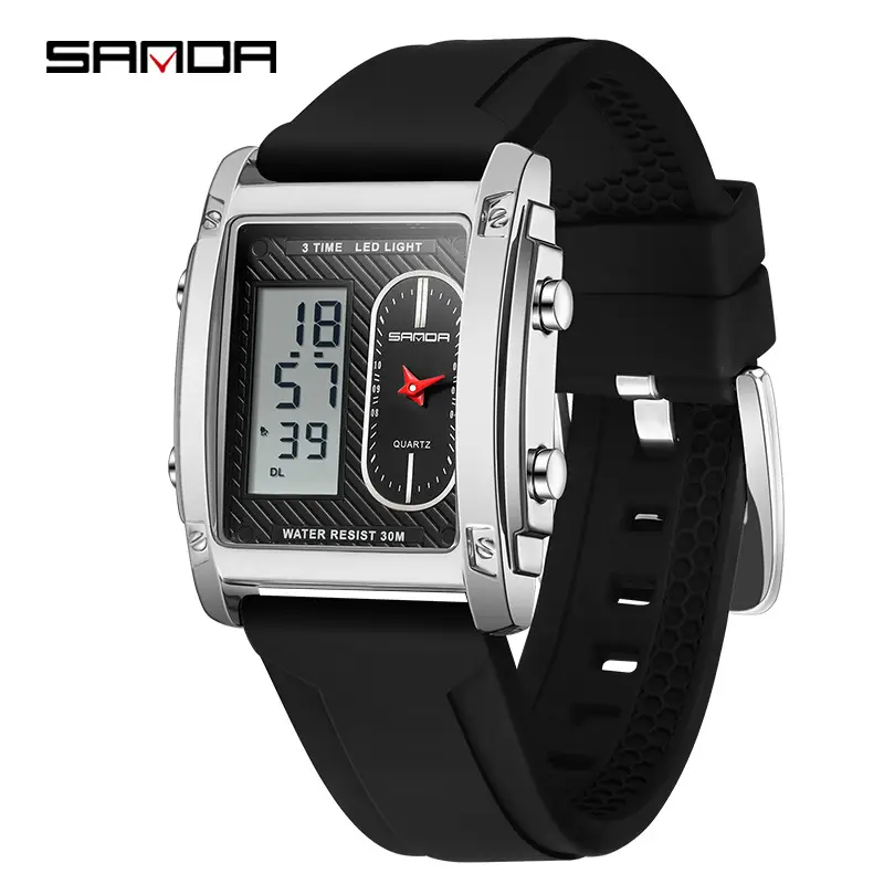Sanda Men's Black Gold Digital Watch with Silicone Strap - Image 3