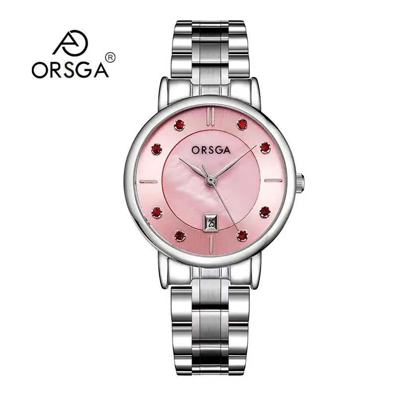 Oshga Women's Watch Pink Diamond Belt Calendar Quartz