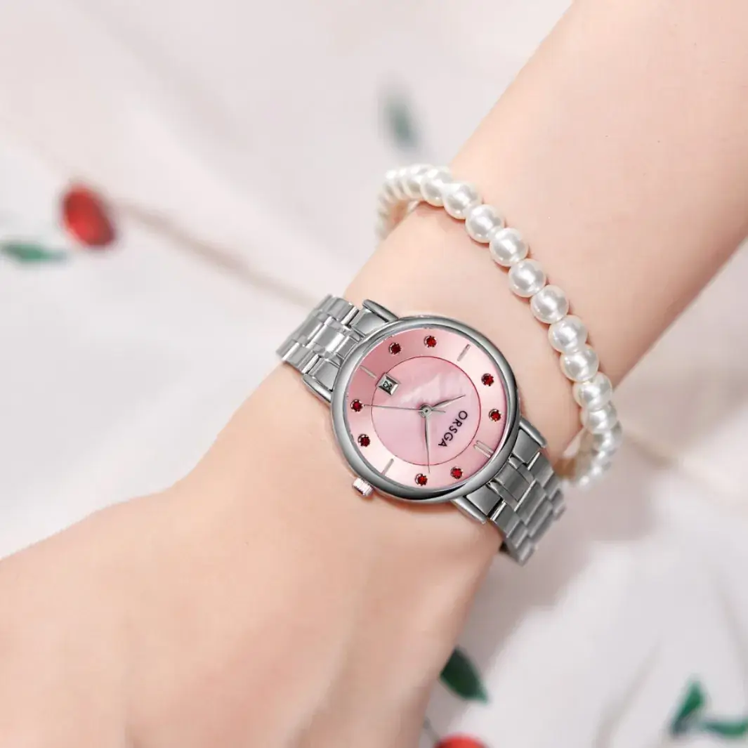 Oshga Women's Watch Pink Diamond Belt Calendar Quartz