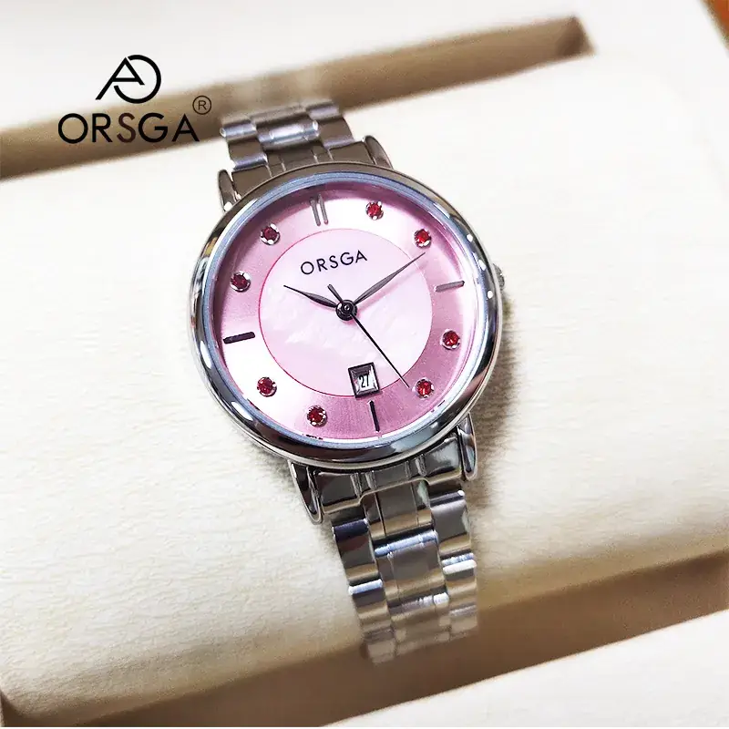 Oshga Women's Watch Pink Diamond Belt Calendar Quartz