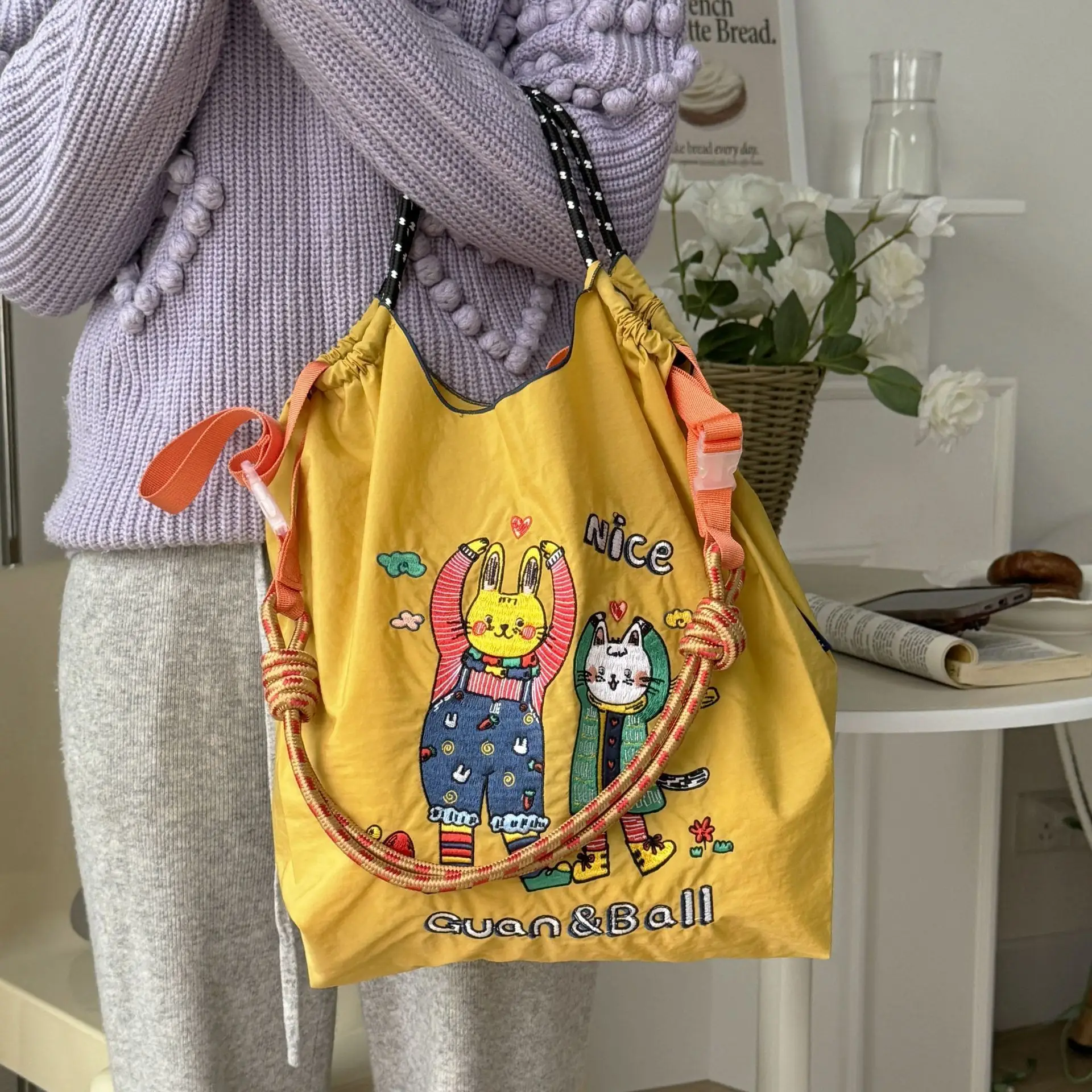 2024 Cartoon Embroidered Pink Shoulder Bag Large Capacity — feature 10