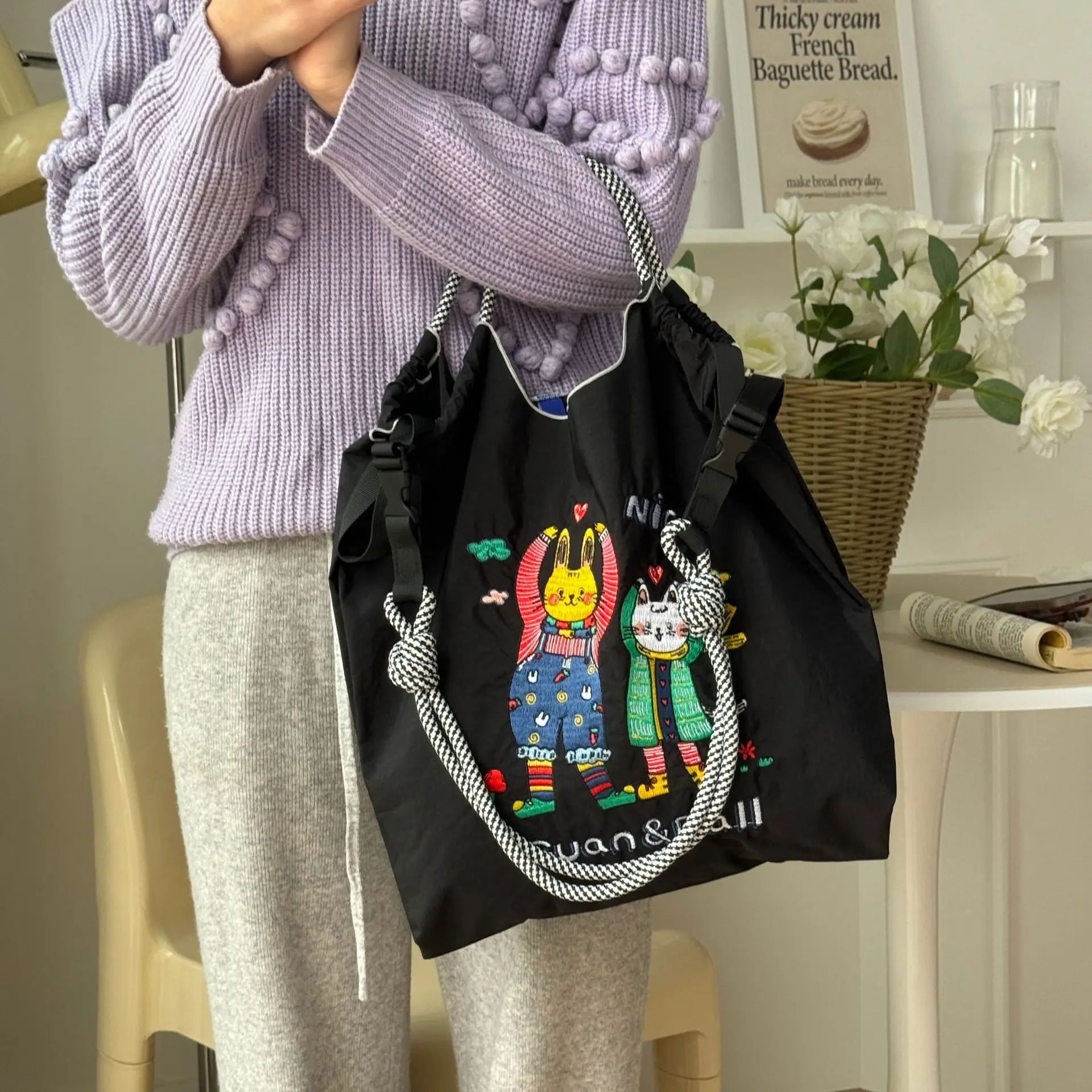 2024 Cartoon Embroidered Pink Shoulder Bag Large Capacity — feature 8