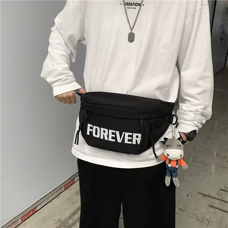 Men's Black Instagram Brand Chest Bag with "FOREVER" Print - Image 4