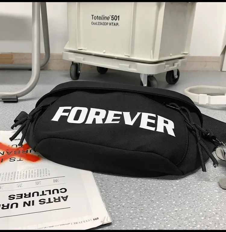 Men's Black Instagram Brand Chest Bag with "FOREVER" Print — feature 10