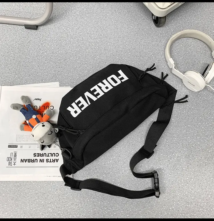 Men's Black Instagram Brand Chest Bag with "FOREVER" Print — feature 11