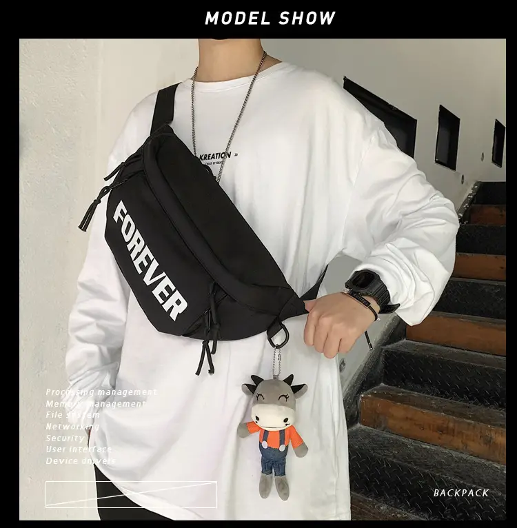 Men's Black Instagram Brand Chest Bag with "FOREVER" Print — feature 13