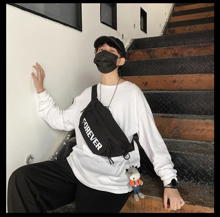 Men's Black Instagram Brand Chest Bag with "FOREVER" Print — feature 14