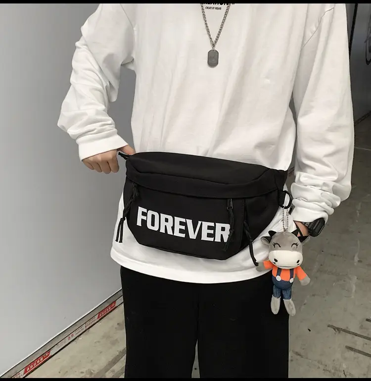 Men's Black Instagram Brand Chest Bag with "FOREVER" Print — feature 15