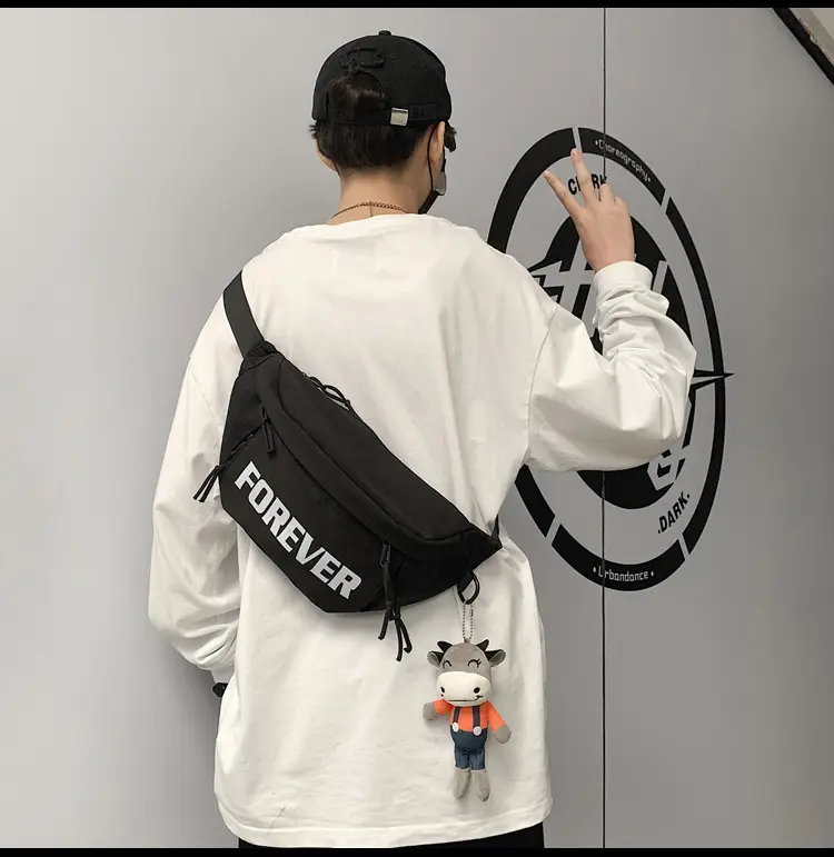 Men's Black Instagram Brand Chest Bag with "FOREVER" Print — feature 16