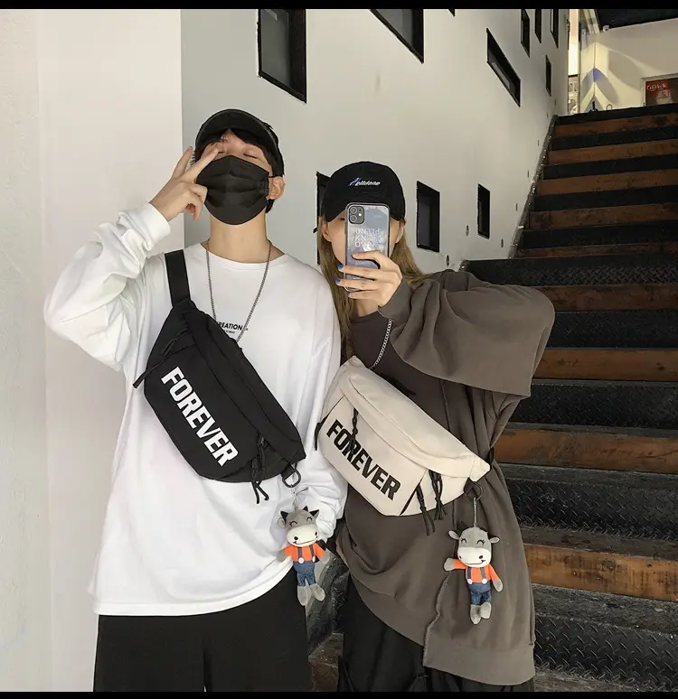Men's Black Instagram Brand Chest Bag with "FOREVER" Print — feature 17