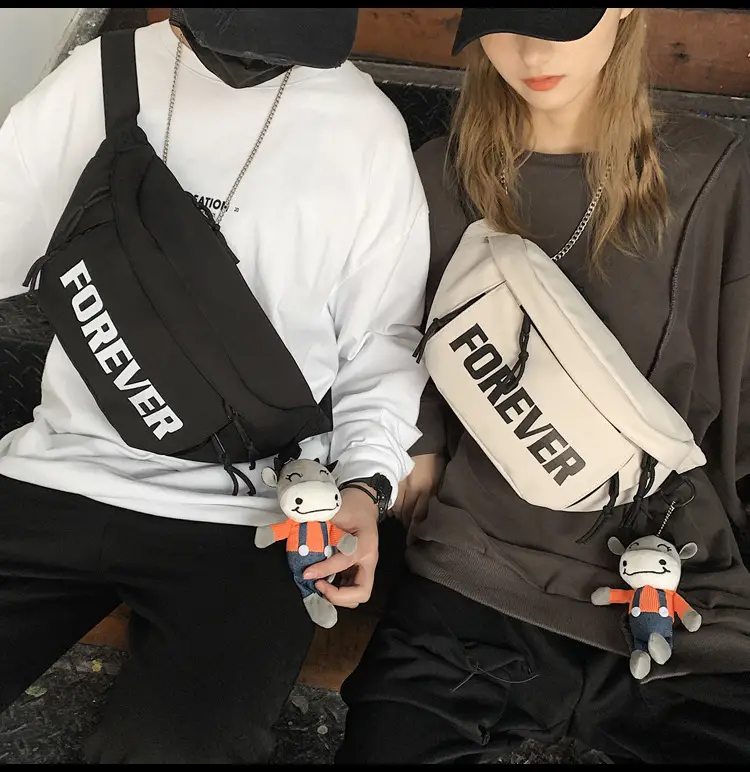 Men's Black Instagram Brand Chest Bag with "FOREVER" Print — feature 18