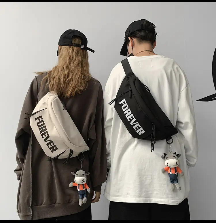Men's Black Instagram Brand Chest Bag with "FOREVER" Print — feature 19