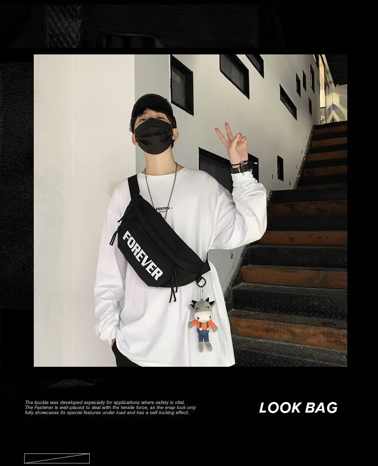 Men's Black Instagram Brand Chest Bag with "FOREVER" Print — feature 2