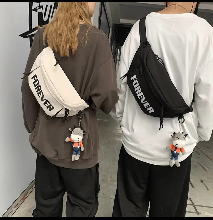 Men's Black Instagram Brand Chest Bag with "FOREVER" Print — feature 20