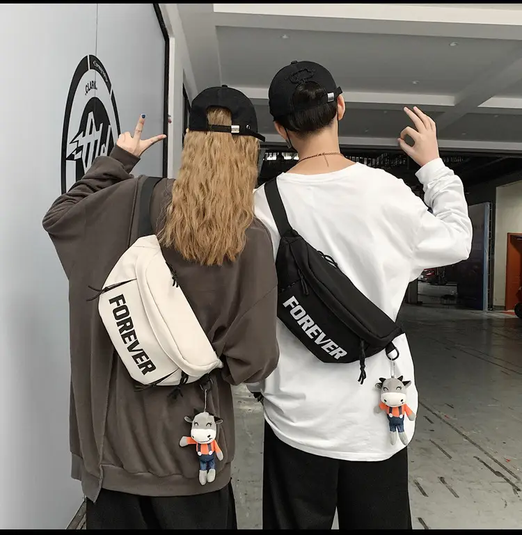 Men's Black Instagram Brand Chest Bag with "FOREVER" Print — feature 21