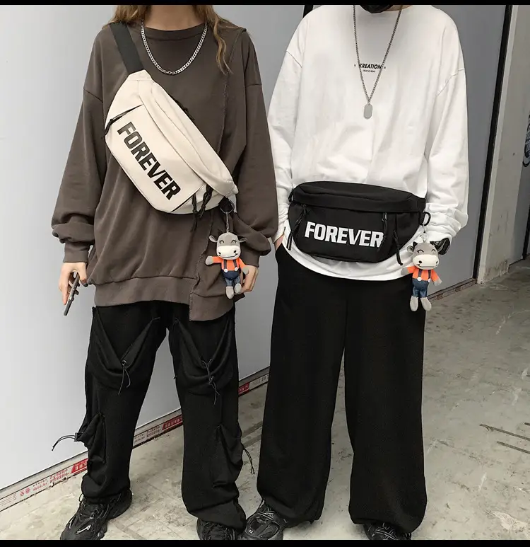 Men's Black Instagram Brand Chest Bag with "FOREVER" Print — feature 22