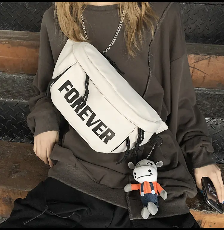 Men's Black Instagram Brand Chest Bag with "FOREVER" Print — feature 23