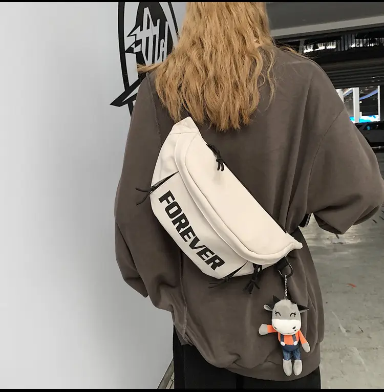 Men's Black Instagram Brand Chest Bag with "FOREVER" Print — feature 25