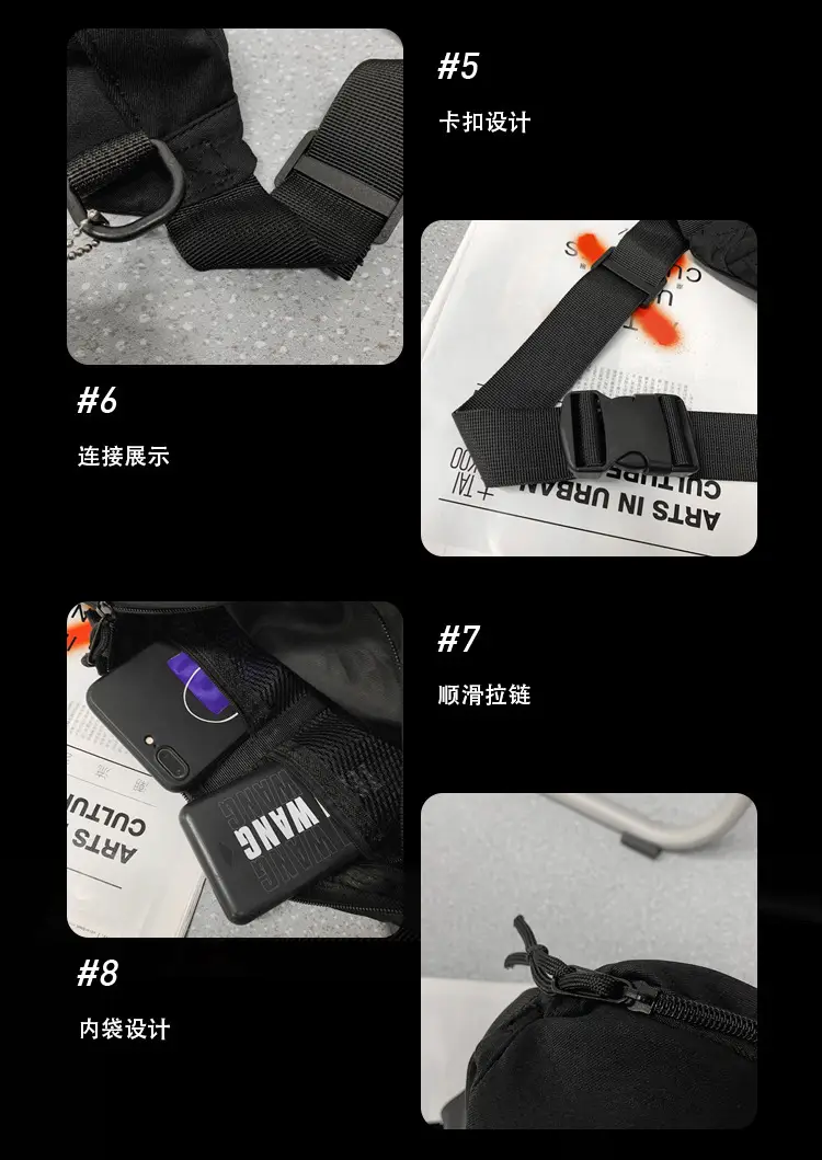 Men's Black Instagram Brand Chest Bag with "FOREVER" Print — feature 5
