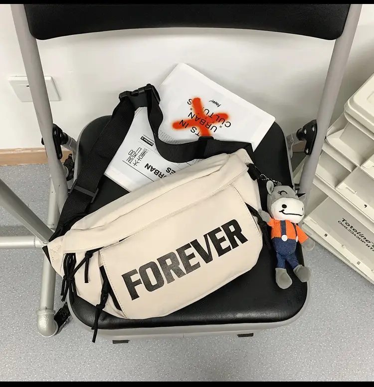 Men's Black Instagram Brand Chest Bag with "FOREVER" Print — feature 7