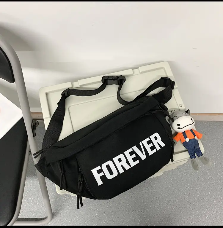 Men's Black Instagram Brand Chest Bag with "FOREVER" Print — feature 8