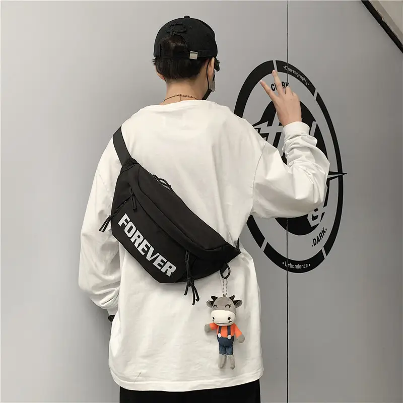 Men's Black Instagram Brand Chest Bag with "FOREVER" Print - Image 2