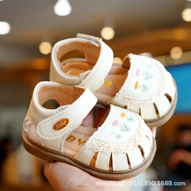 Toddler Sandals White Lace Baby Shoes Non-Slip