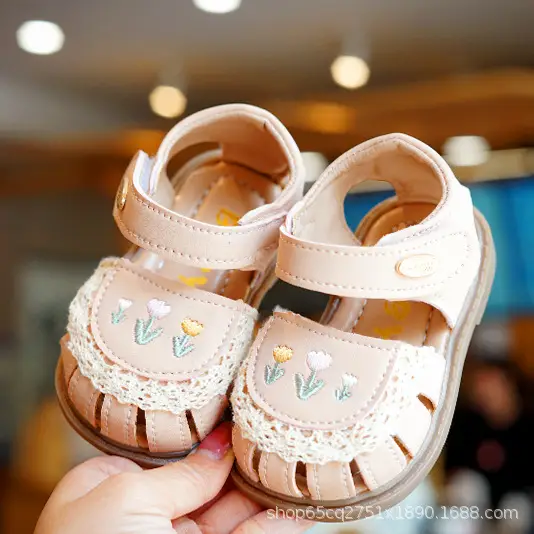 Toddler Sandals White Lace Baby Shoes Non-Slip