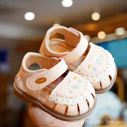 Toddler Sandals White Lace Baby Shoes Non-Slip