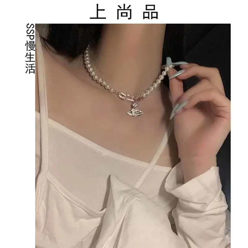 Saturn Pin Necklace with Diamond Charm for Women - Image 3