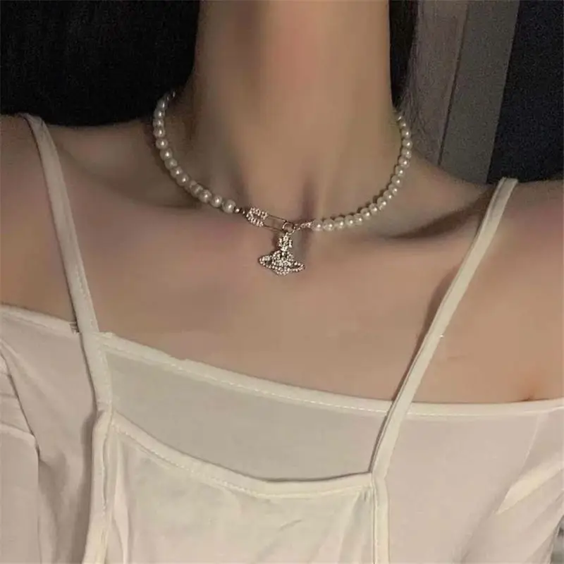 Saturn Pin Necklace with Diamond Charm for Women - Image 4