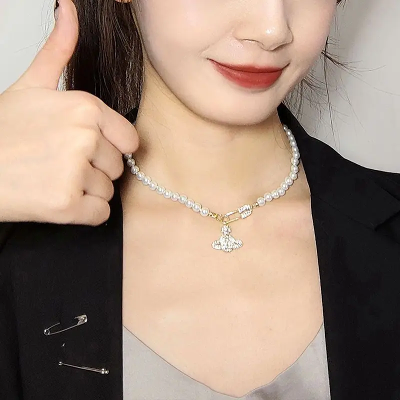 Saturn Pin Necklace with Diamond Charm for Women - Image 5