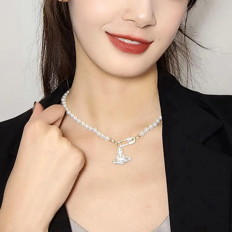 Saturn Pin Necklace with Diamond Charm for Women - Image 6