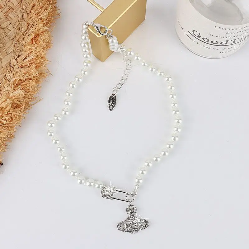 Saturn Pin Necklace with Diamond Charm for Women — feature 12