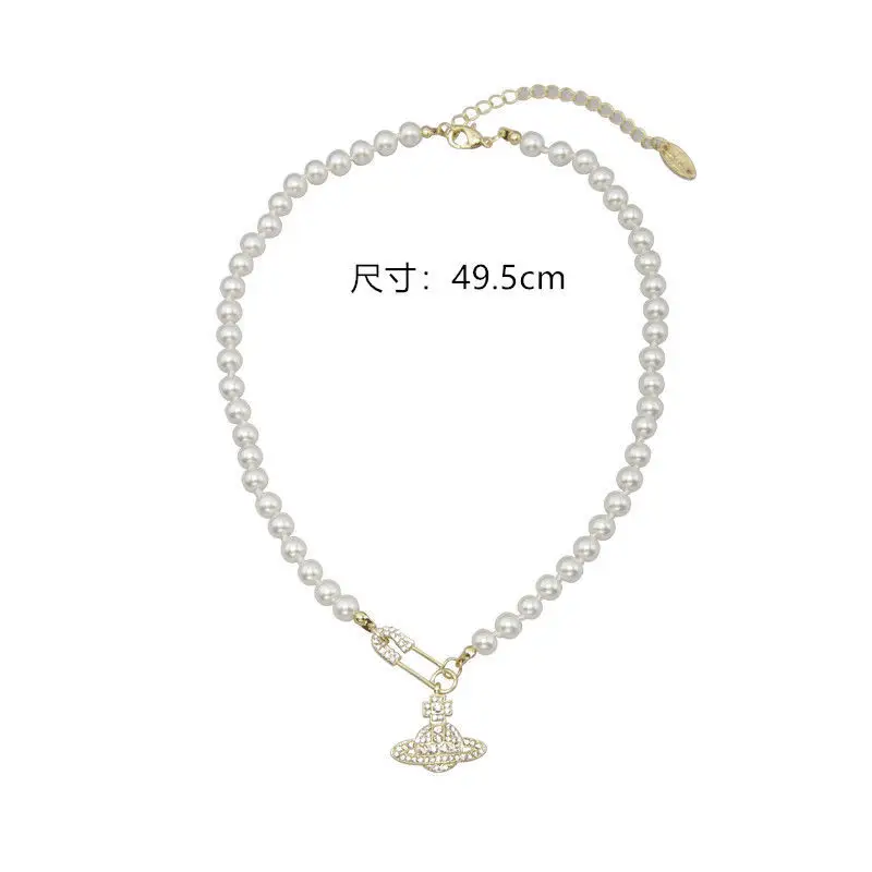 Saturn Pin Necklace with Diamond Charm for Women — feature 2