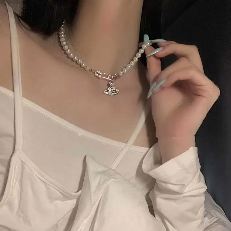 Saturn Pin Necklace with Diamond Charm for Women — feature 6