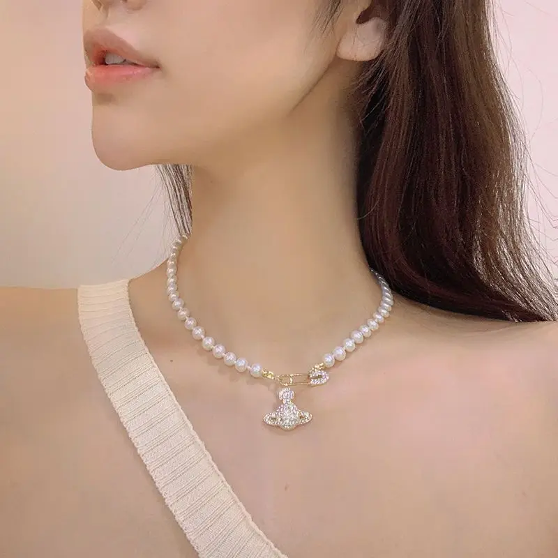 Saturn Pin Necklace with Diamond Charm for Women — feature 7