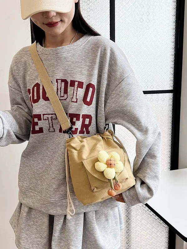 Women's Flower Drawstring Crossbody Bag Canvas 2024 - Image 6