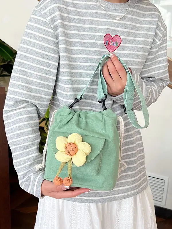 Women's Flower Drawstring Crossbody Bag Canvas 2024 - Image 8