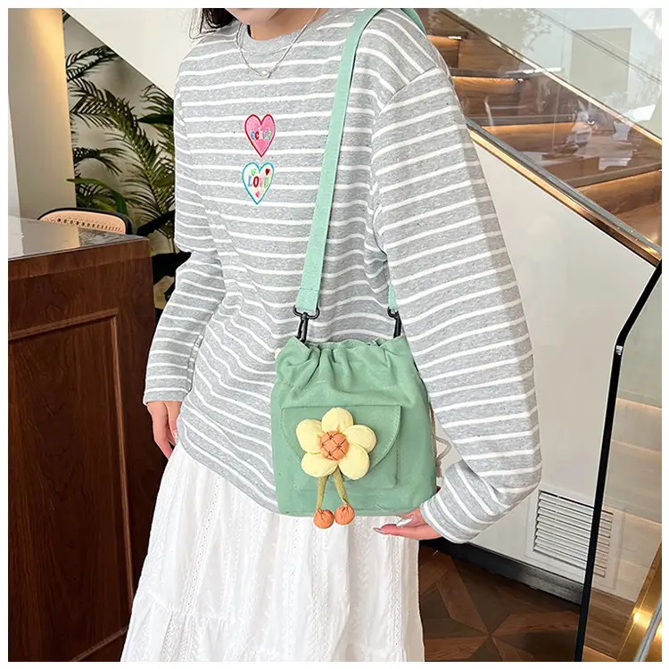 Women's Flower Drawstring Crossbody Bag Canvas 2024 — feature 14